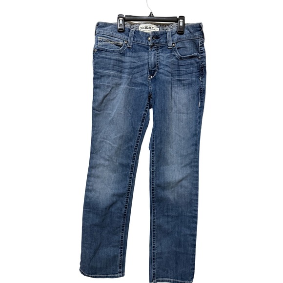 Ariat Real Denim Jeans Womens Straight Leg Medium Wash Embellished Back Pockets - Picture 1 of 6